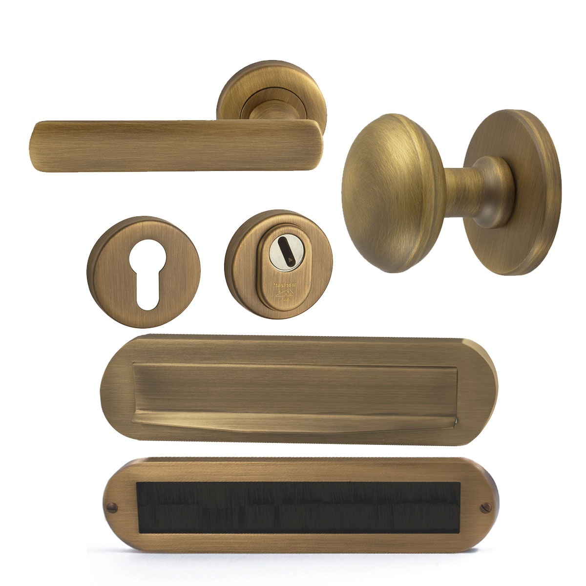 Voordeurset compleet Saturnus+Shadow mat brons SKG3 links - Mariani V3426113L - Deurbeslag-en-meer.nl