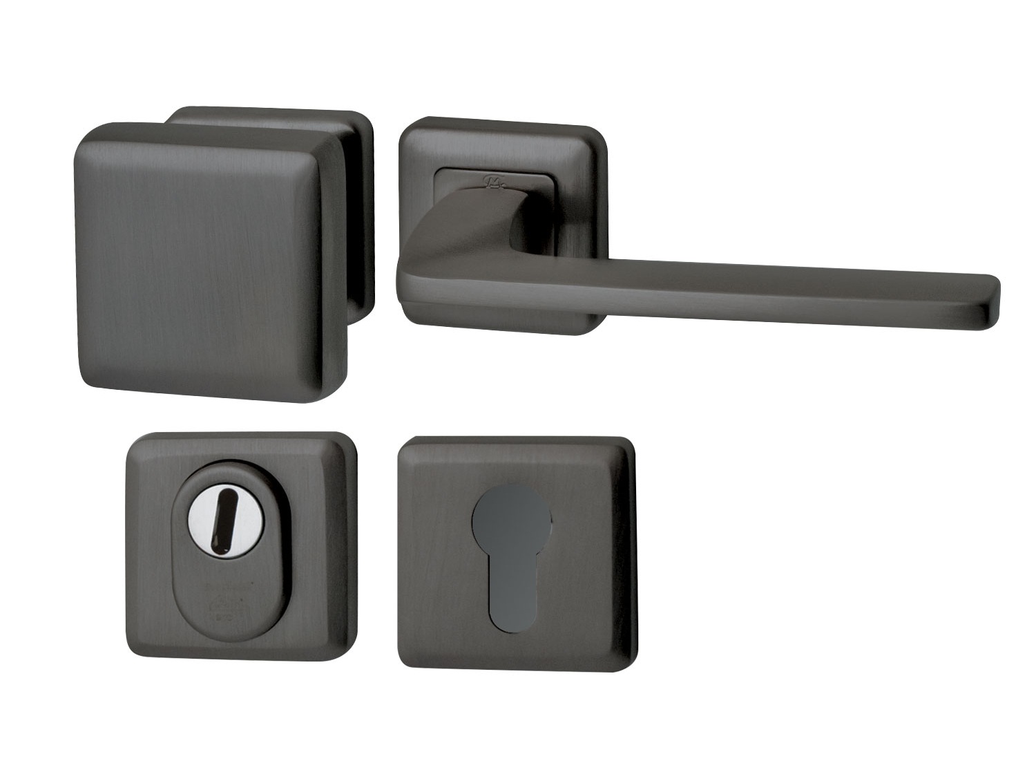 Voordeurset Charley+Zenith PVD gun metal SKG3 rechts - Mariani V4121005R - Deurbeslag-en-meer.nl
