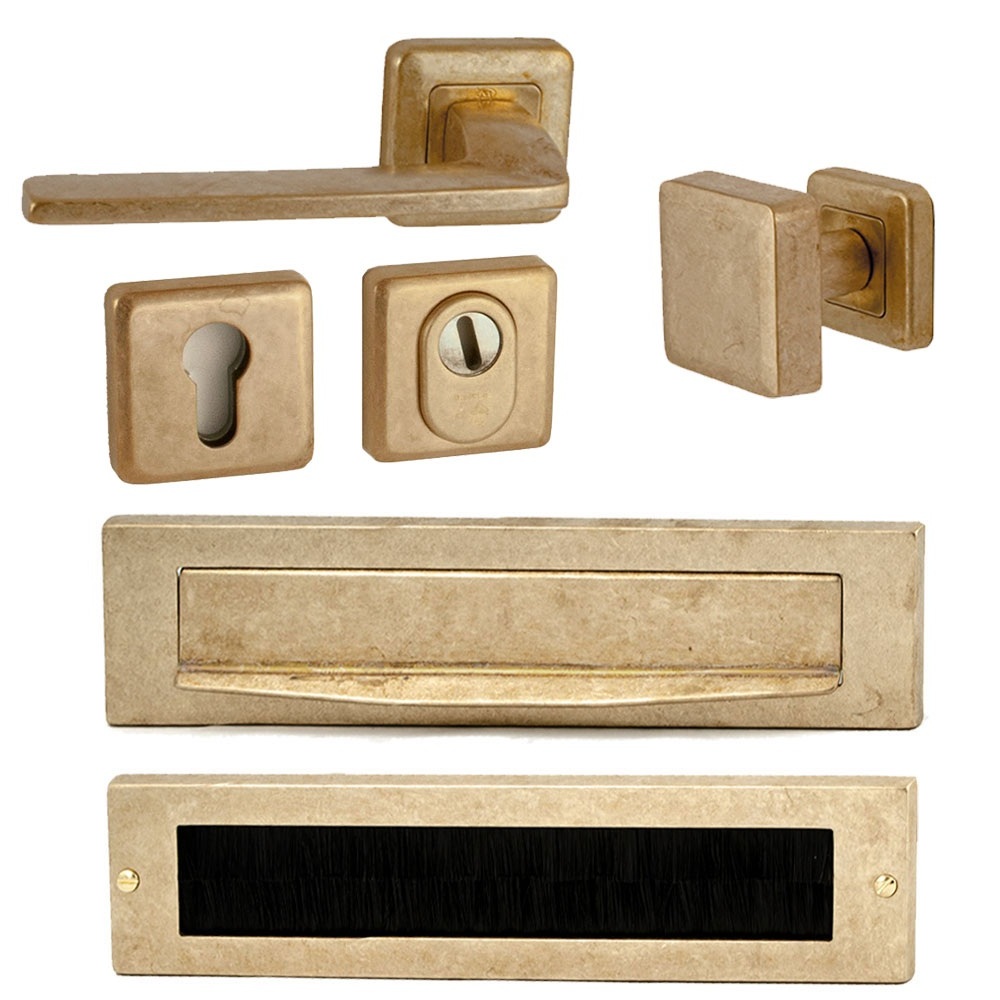 Voordeurset compleet Charley+Zenith messing getrommeld SKG3 links - Mariani V4121111L - Deurbeslag-en-meer.nl