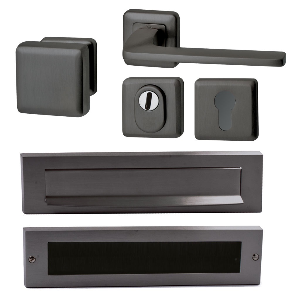 Voordeurset compleet Charley+Zenith PVD gun metal SKG3 rechts - Mariani V4121115R - Deurbeslag-en-meer.nl