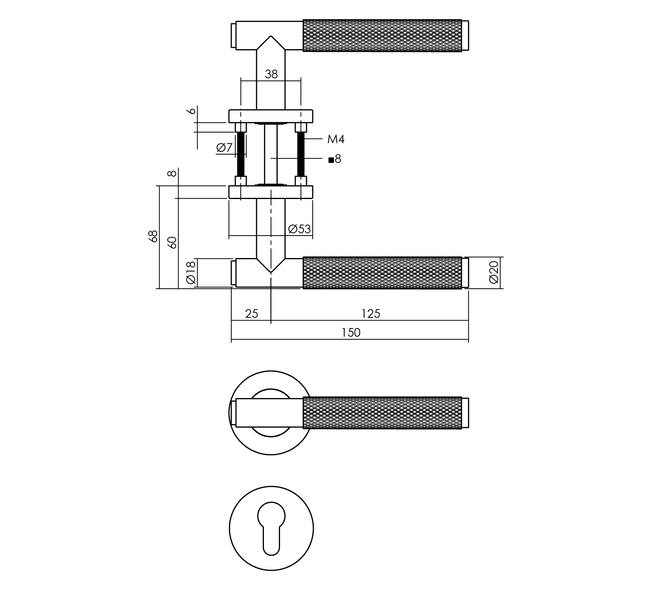 Tek. deurkruk Rombo op rond rozet incl. cilinderrozetten antracietgrijs - Intersteel 0029.126905 - Deurbeslag-en-meer.nl