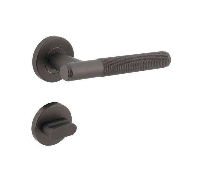 Deurkruk Rombo op rond rozet incl. WC-sluiting 8mm antracietgrijs - Intersteel 0029.126910 - Deurbeslag-en-meer.nl
