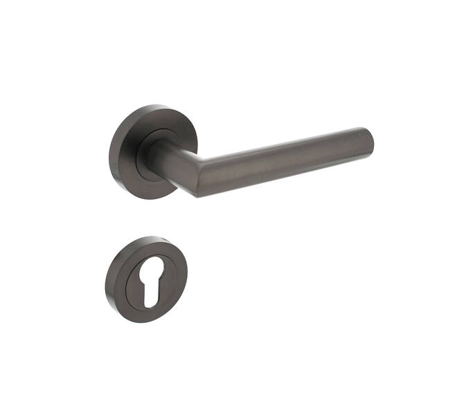 Deurkruk Bastian op rond rozet incl. cilinderrozetten antracietgrijs - Intersteel 0029.169305 - Deurbeslag-en-meer.nl