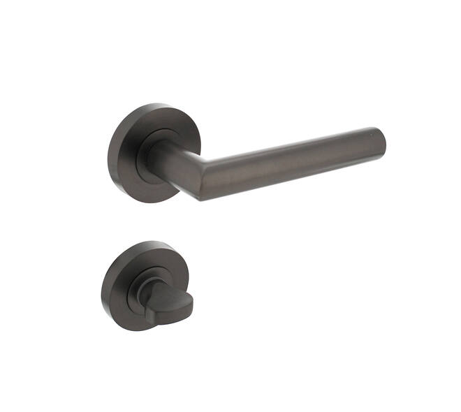 Deurkruk Bastian op rond rozet incl. WC-sluiting 8mm antracietgrijs - Intersteel 0029.169310 - Deurbeslag-en-meer.nl