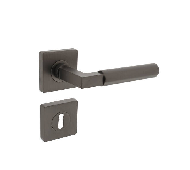 Deurkruk Bau-Stil op vierkant rozet incl. sleutelrozetten antracietgrijs - Intersteel 0029.174103 - Deurbeslag-en-meer.nl