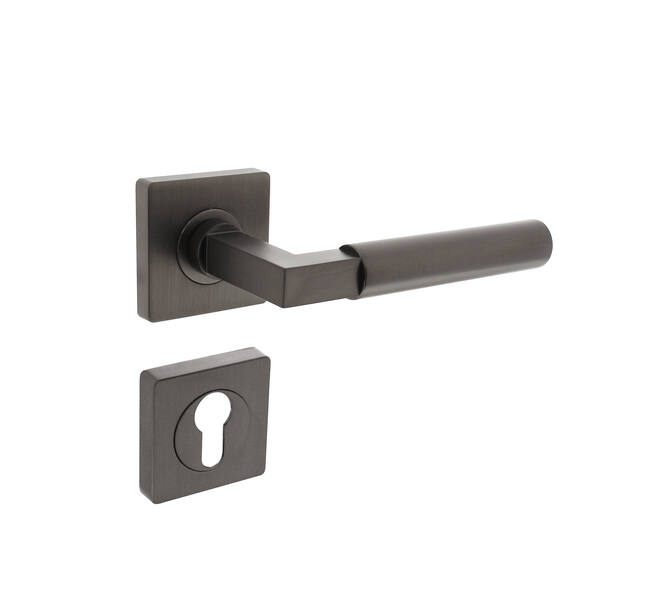 Deurkruk Bau-Stil op vierkant rozet incl. cilinderrozetten antracietgrijs - Intersteel 0029.174105 - Deurbeslag-en-meer.nl