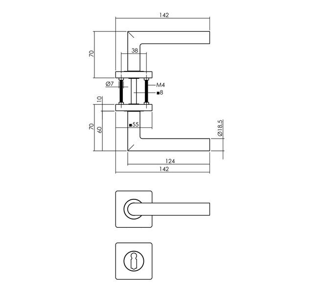 Tek. deurkruk Bastian op vierkant rozet incl. sleutelrozetten antracietgrijs - Intersteel 0029.174703 - Deurbeslag-en-meer.nl