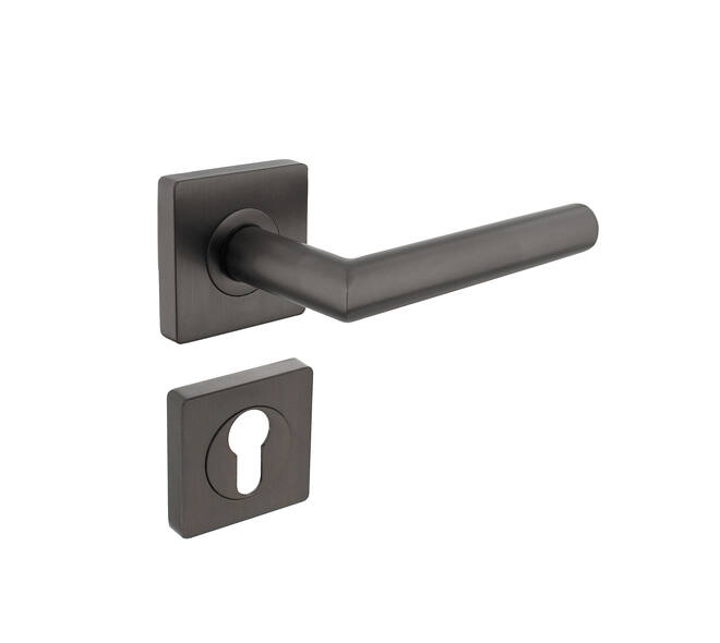 Deurkruk Bastian op vierkant rozet incl. cilinderrozetten antracietgrijs - Intersteel 0029.174705 - Deurbeslag-en-meer.nl