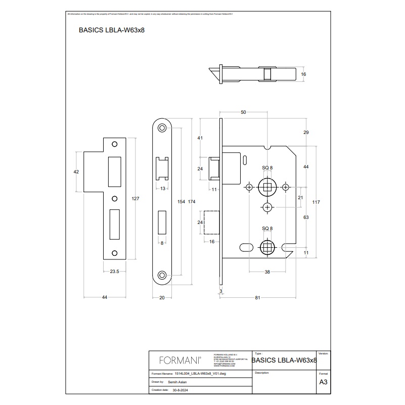 Tek. WC-slot 1200-serie voorplaat mat RVS 1514L004INXX0W63 - Formani LBLAW63X8 - Deurbeslag-en-meer.nl