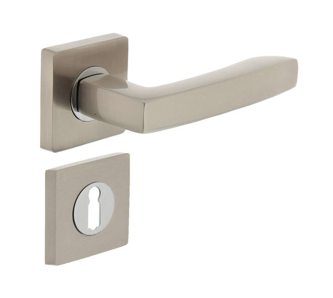 Deurkruk Dean op vierkant rozet incl. sleutelrozetten matnikkel/chroom - Intersteel 0019.171403 - Deurbeslag-en-meer.nl