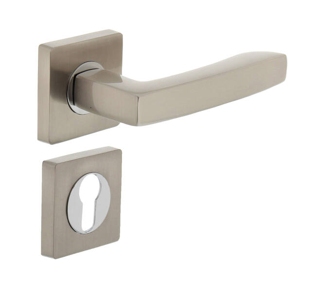 Deurkruk Dean op vierkant rozet incl. cilinderrozetten matnikkel/chroom - Intersteel 0019.171405 - Deurbeslag-en-meer.nl