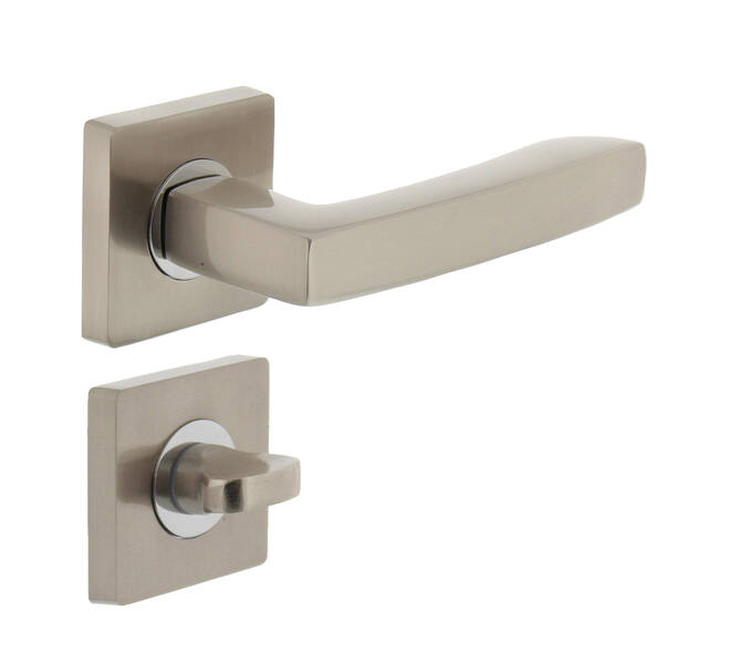 Deurkruk Dean op vierkant rozet incl. WC-sluiting 8mm matnikkel/chroom - Intersteel 0019.171410 - Deurbeslag-en-meer.nl