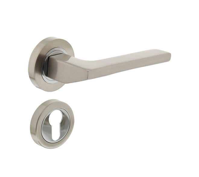 Deurkruk Ben op rond rozet incl. cilinderrozetten matnikkel/chroom - Intersteel 0019.170505 - Deurbeslag-en-meer.nl