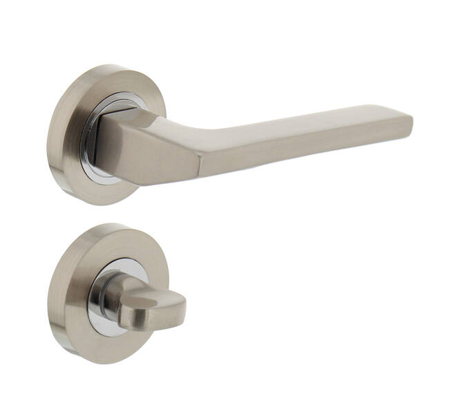 Deurkruk Ben op rond rozet incl. WC-sluiting 8mm matnikkel/chroom - Intersteel 0019.170510 - Deurbeslag-en-meer.nl