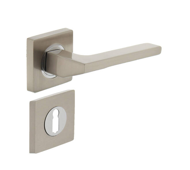 Deurkruk Ben op vierkant rozet incl. sleutelrozetten matnikkel/chroom - Intersteel 0019.171503 - Deurbeslag-en-meer.nl