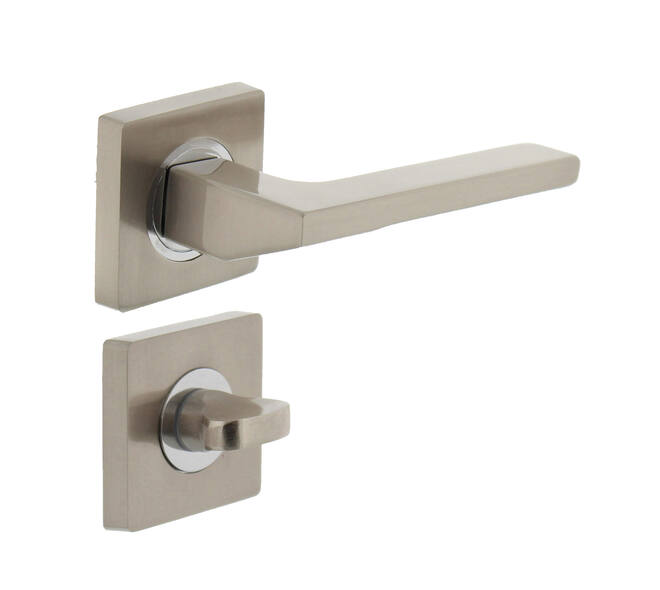 Deurkruk Ben op vierkant rozet incl. WC-sluiting 8mm matnikkel/chroom - Intersteel 0019.171510 - Deurbeslag-en-meer.nl